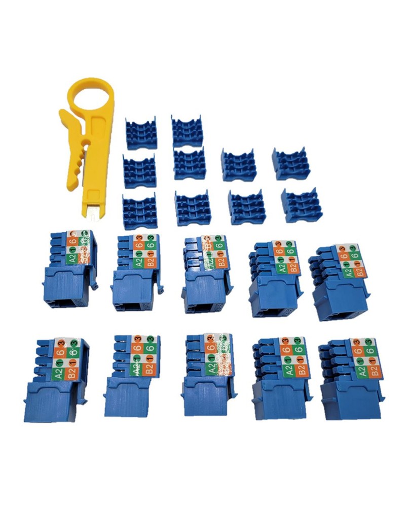 Micro Connectors CAT6A Unshielded Punch Down Keystone Jack with Tool (Blue, 10 Pack) Micro Connectors CAT6A Unshielded Punch Down Keystone Jack with Tool (Blue, 10 Pack)